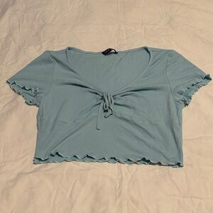 SHEIN Light Blue Tie-Front Crop Top